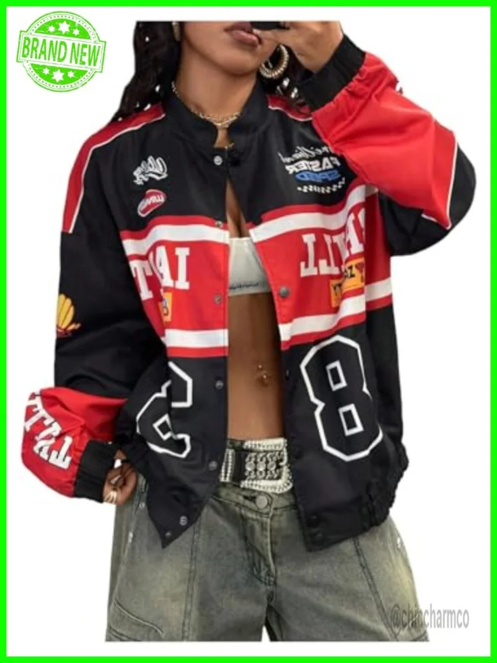 Y2K Varsity Jacket Color Block Long Sleeve Vintage Racing Bomber Coat